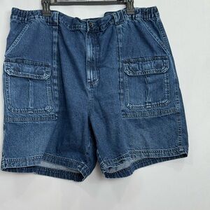 Croft & Barrow MENS 44 Denim Safari Cargo Shorts Blue Denim Casual Travel Dad